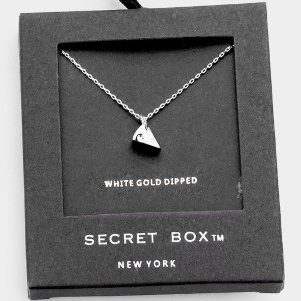 Secret Box _ White Gold Dipped Cheese Pendant Necklace